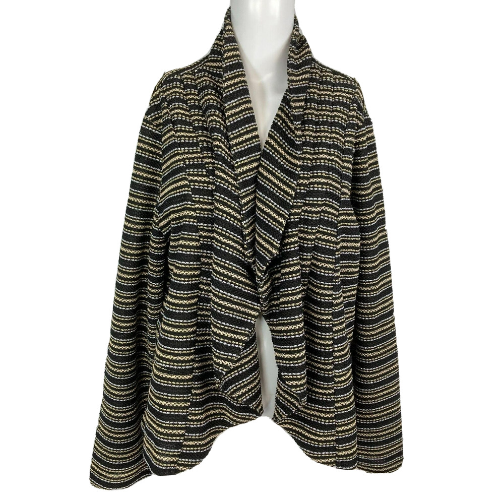 Cato Womens Black Gold Striped Knit Open Shawl Cardigan Jacket Sz 18W NWT